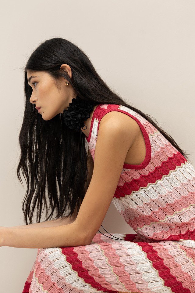 Vestido Midi Tricotado Zigue-Zague