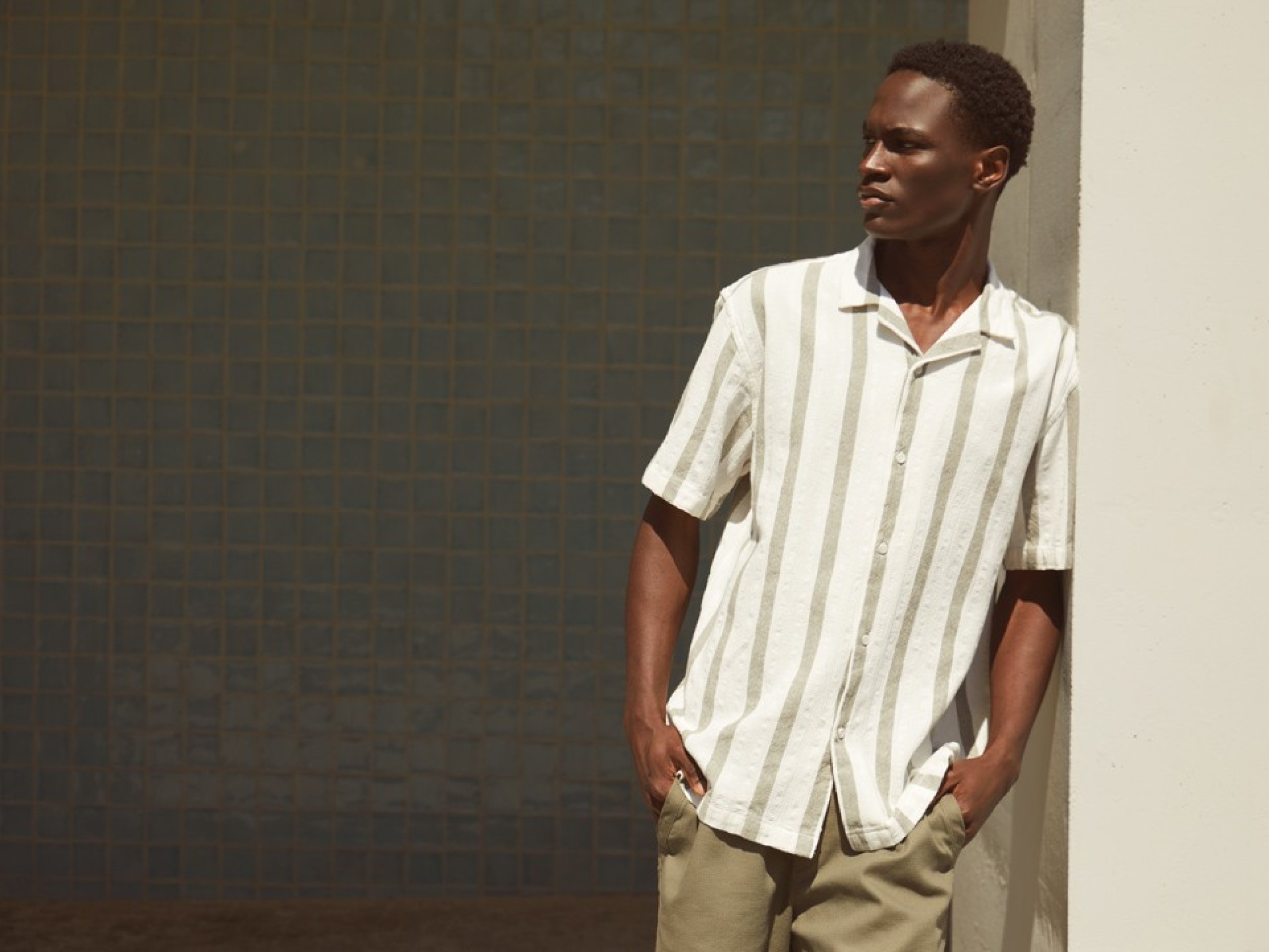 Camisa Relajada Texturizada a Rayas