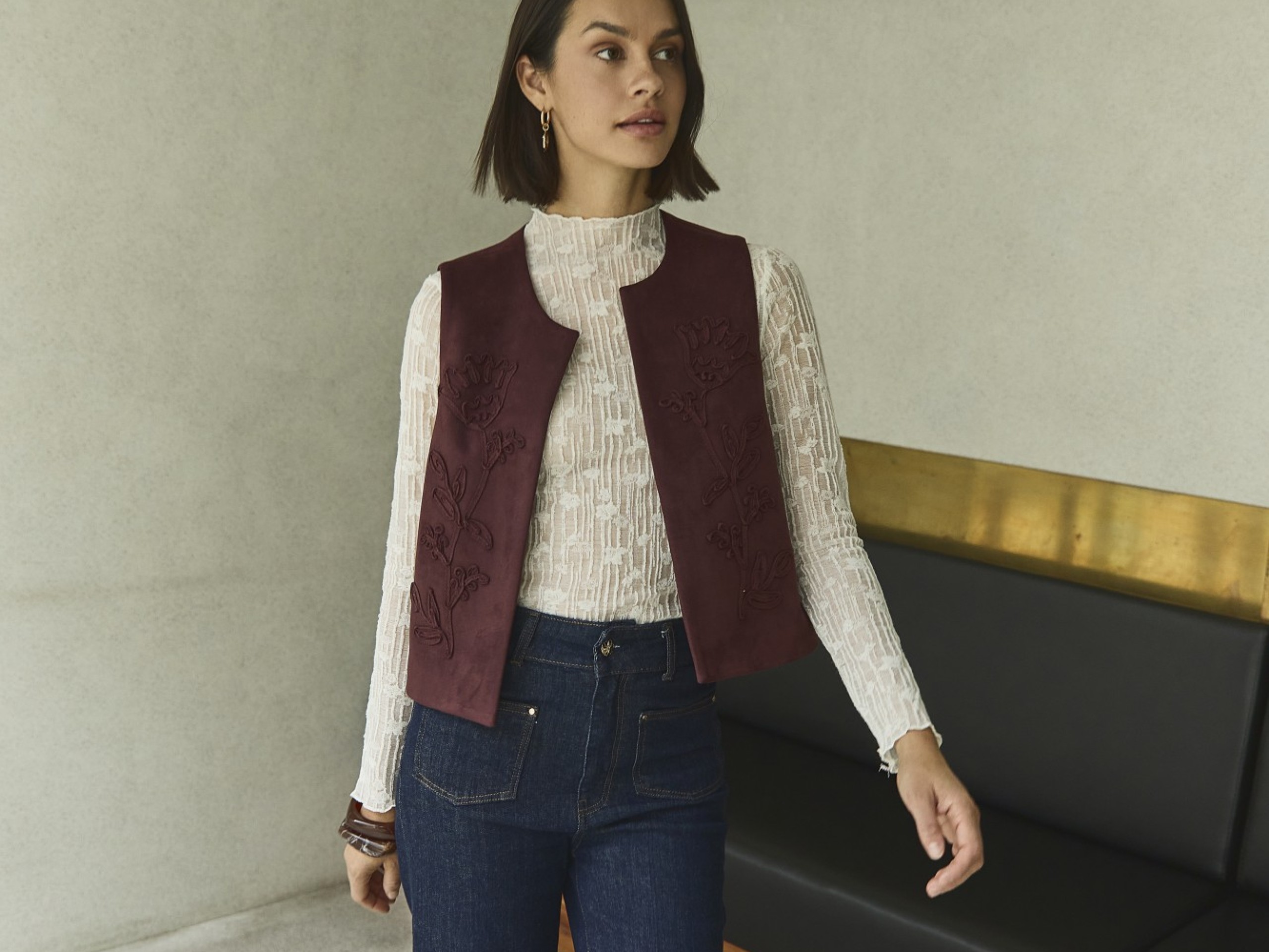 Embroidered Burgundy Vest
