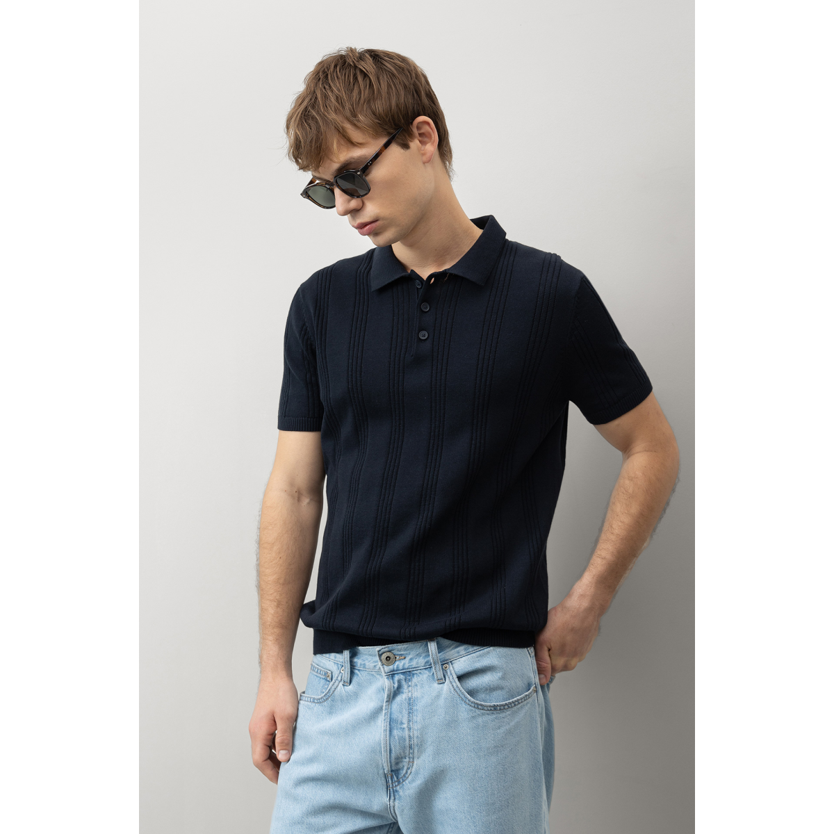 トップス tdk_void polo Navy Ribbed Short Sleeve Polo - 71013709_789 - Vilanova